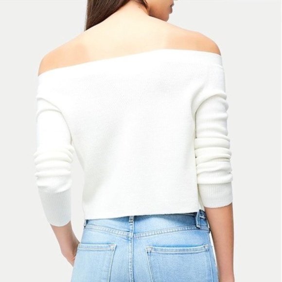 Frame Merino Wool White Off The Shoulder Sweater - Picture 2 of 4